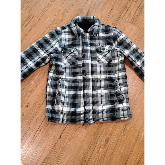 Womens L White Black Gray Plaid Fleece Layered Jacket - Super Warm and Fluffy - Picture 1 of 7
